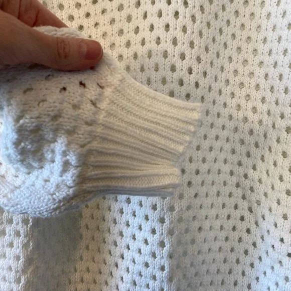 Aerie Women's Boho Coastal Creamy White 100% Cotton Open Knit Polo Sweater MD - Picture 5 of 16